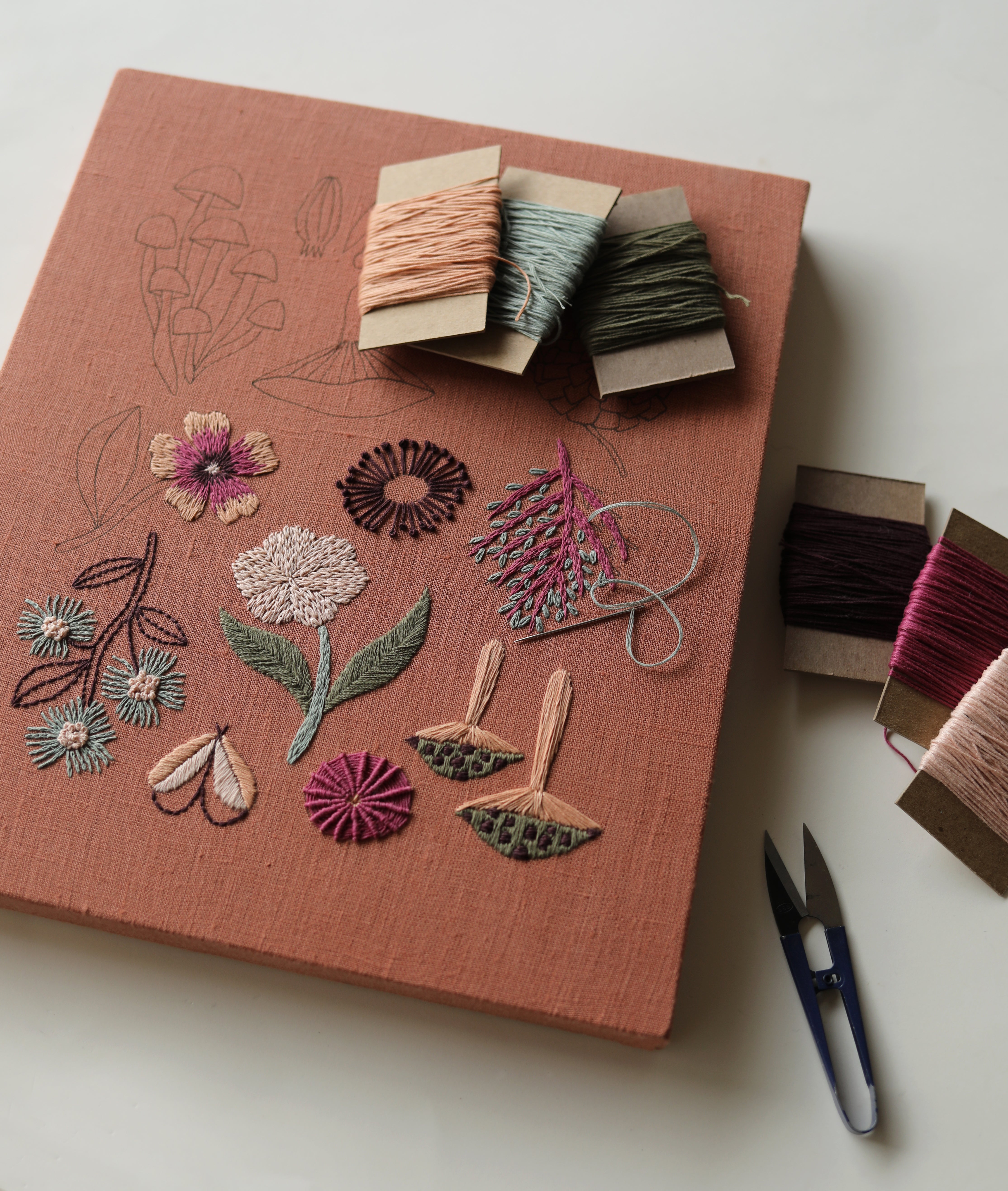 WALL ART - botanical embroidery terracotta