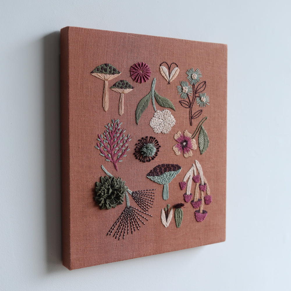 WALL ART - botanical embroidery terracotta
