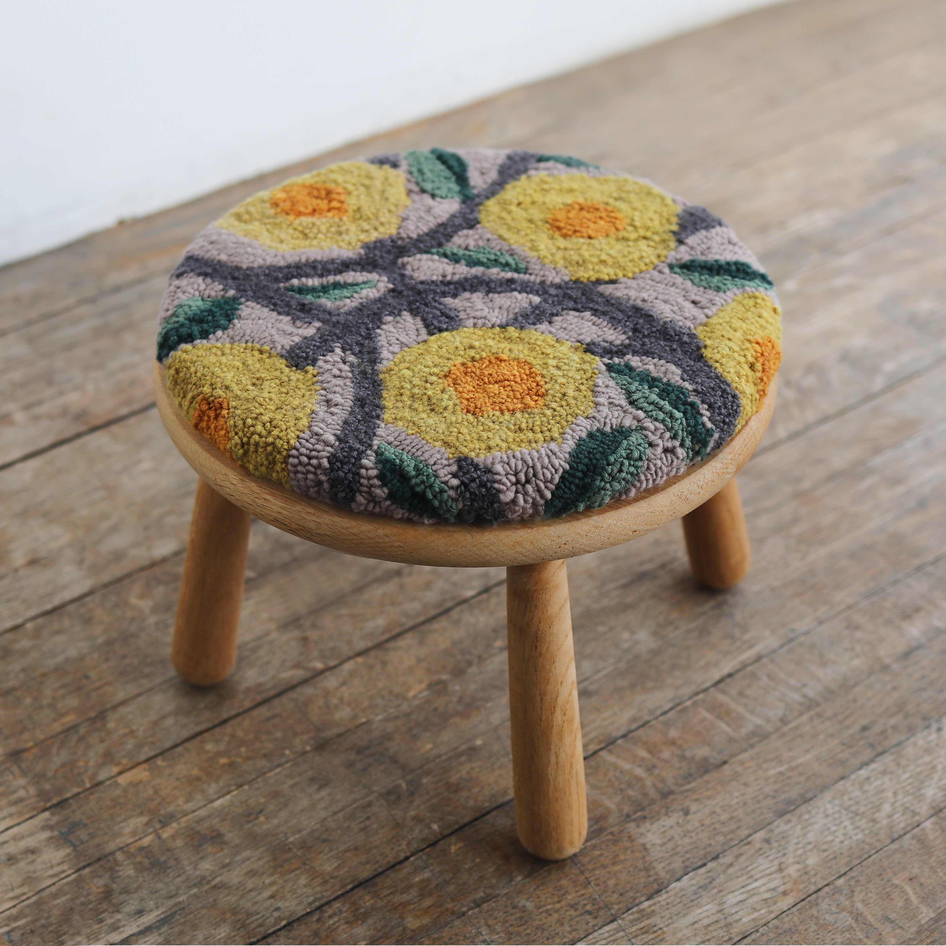 WOOD STOOL no.3 with punch needle top