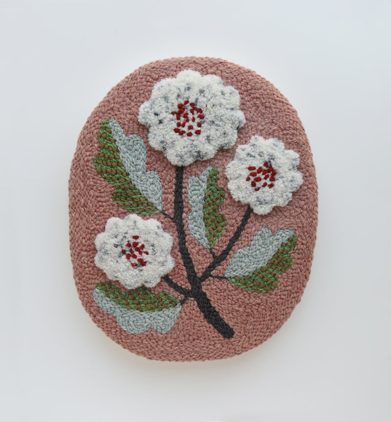 puff flower on pink shape- PUNCH NEEDLE