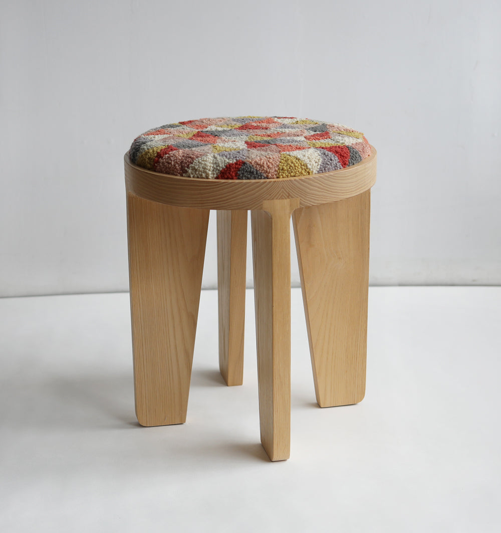 wood stool 4 with punch needle top