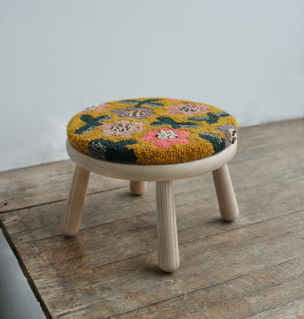 WOOD STOOL no.4 with punch needle top