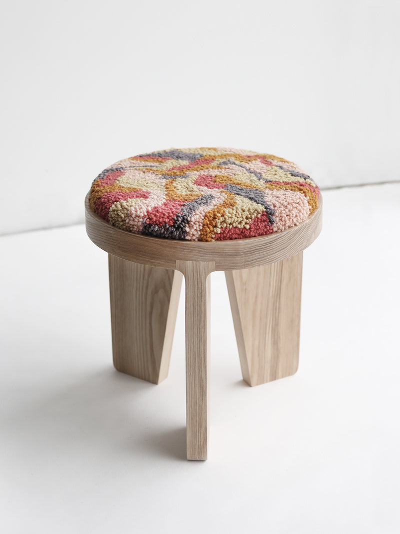 wood stool 2 with punch needle top