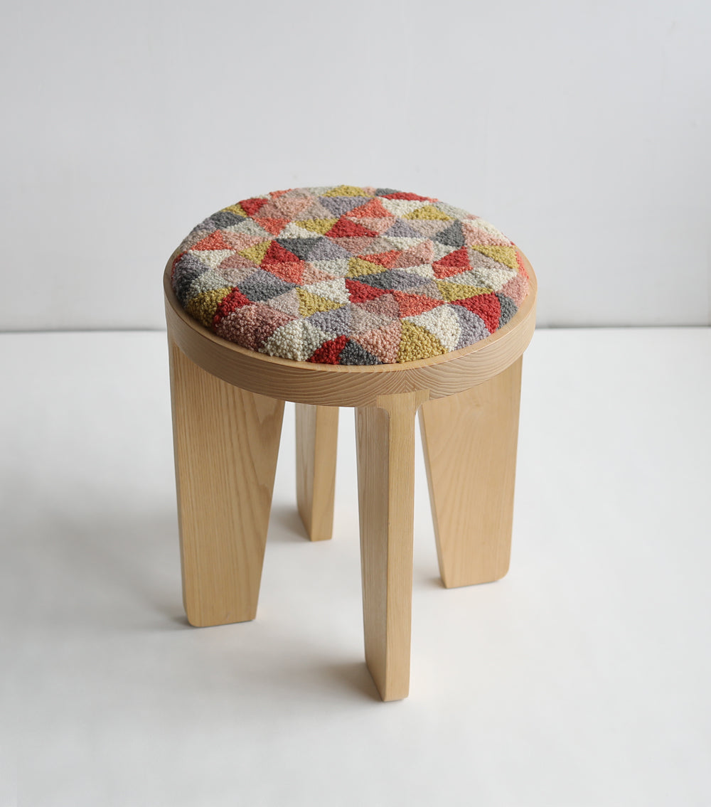 wood stool 4 with punch needle top